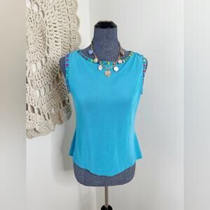 Vintage Y2K Blue Floral Trim Tank Top Size Small